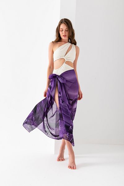 Wega Moda Aquarium Dolphin Pattern Chiffon Pareo, Digital Printing, Quick Dry Pareo, 200X100Cm, Beach Clothing, Pareo