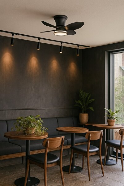 Huzur Elektrik Vanti 30W 28" inç 5 Kanatlı Siyah 3 Renk Kumandalı Ledli Dekoratif Tavan Vantilatörü KCF303