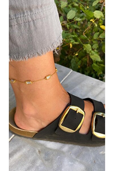 stainless steell خلخال ذهبي مربع من الفولاذ ذو 5 أحجار