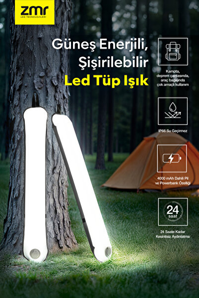 ZMR Light Tube Led Güneş Enerjili Şişirilebilir Tüp Işık 4000mAh Outdoor 24 saat Kamp & Acil Durum Işığı