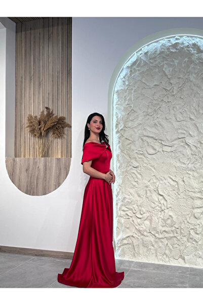 Kyra Studios 1035 Taş Detaylı Saten Abiye Elbise