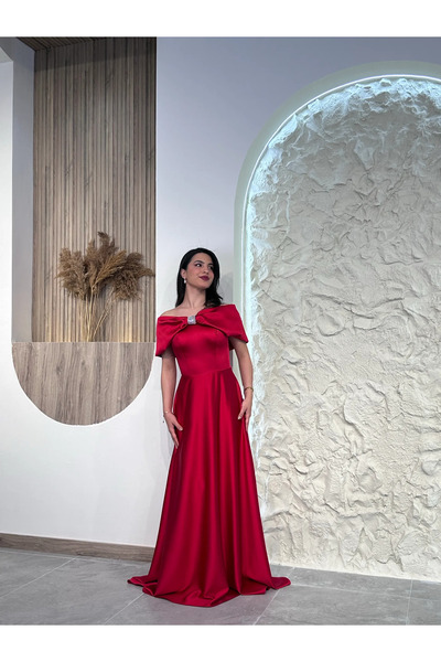 Kyra Studios 1035 Taş Detaylı Saten Abiye Elbise