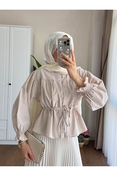 Refika Butik Cămașă scurtă Hijab pentru femei, cu fustă peste talie, bej