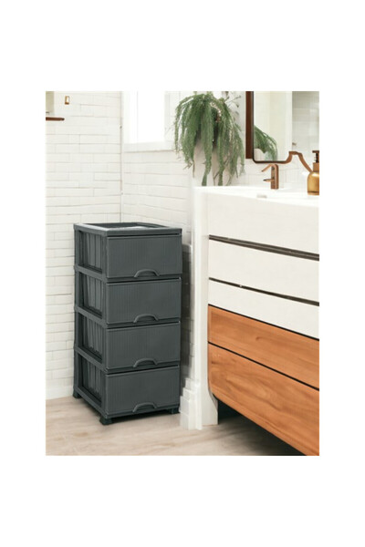 LeesHome Büyük Boy Gri Çekmeceli Komidin Sebzelik Şifonyer 028