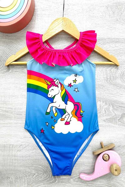 My Kids Wear Girl's Swimsuit with Cross Ruffle Straps