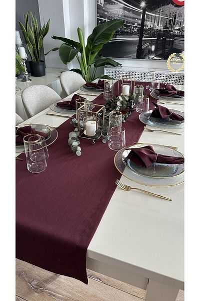 Decamor home Prune texturată de in - Purple Runner