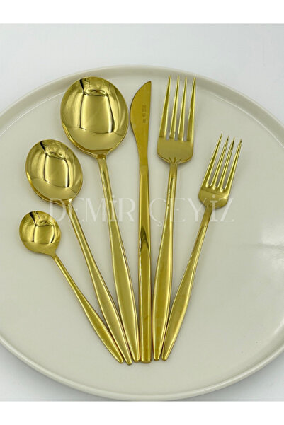 DMR LİFE Dmr Life Venezia Gold Luxury Cutlery Set 36 Pieces for 6 Persons (18...