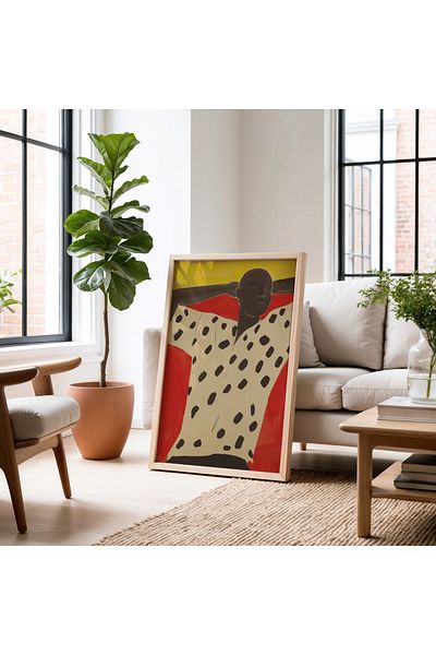 HİGUERA Figură de fundal roșu atrăgător Design dinamic și vibrant Pictură cu cadru din lemn natural