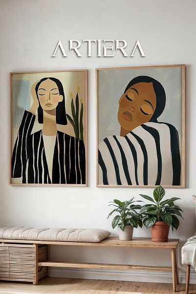 HİGUERA Calma și eleganță cu linii Pictură în ulei Feel Dual Wood Framed Wall Painting