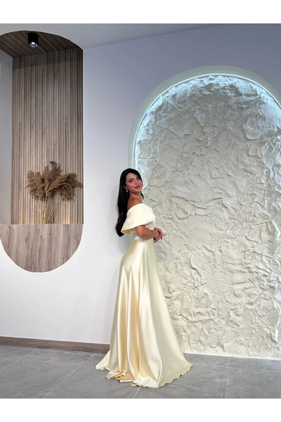 Kyra Studios 1035 Taş Detaylı Saten Abiye Elbise
