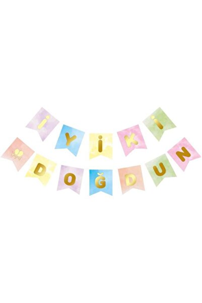 BeySüS Makaron Gold Altın Yaldızlı Iyiki Doğdun Yazılı Karton Ipli Yazı Banner