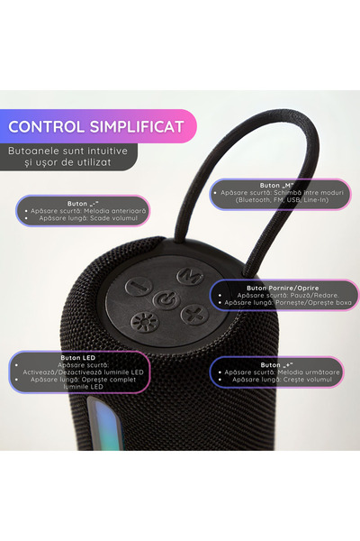 Tzappy Portable Bluetooth Speaker, Tzappy, 5W, RGB, Battery Life 4-5 Hours, TWS Function, USB/TF, 1200mAh,
