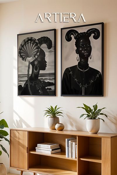 HİGUERA Tradiție Portret alb-negru Pictură în ulei Feel Dual Pictură de perete cu rame din lemn