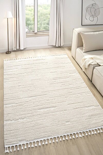 Eliz Home Krem Renk Modern Dokuma Halı Yolluk Antre Oturma Odası Salon Mutfak Halısı