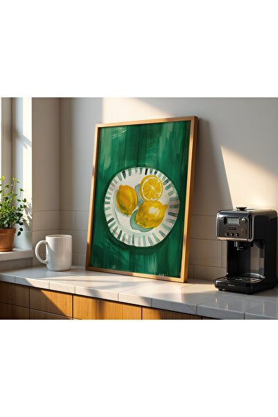 Artiera Limonlar Büyük Duvar Sanatı Ahşap Çerçeveli Mutfak Duvar Tablosu