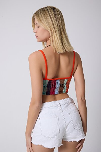 MY Wooft mywooft çok renkli kadın crop pikini üstü deniz plaj için uygun şık