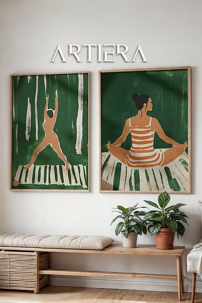 HİGUERA Figurine de yoga și meditație Pictură în ulei Feel Dual Wood Framed Wall Painting