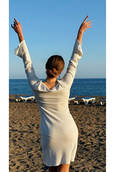 MY Wooft Καλοκαιρινό κομψό άνετο λευκό χτενισμένο βαμβακερό φόρεμα