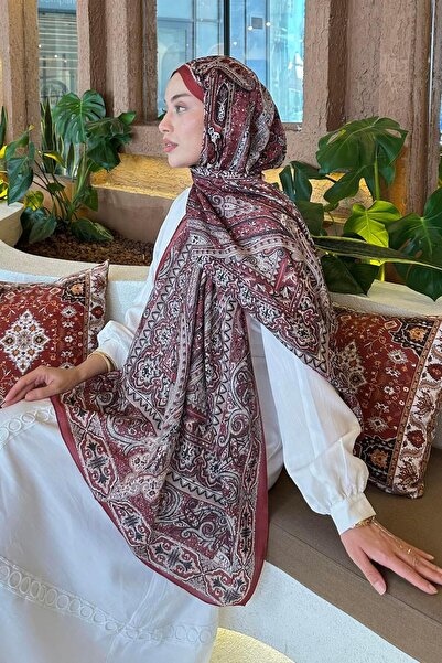lamelif.com Retro Desen Pamuk Şal Bordo
