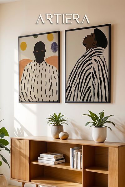 HİGUERA Minimalist Dinginlik și Power Oil Paint Feel Pictură de perete cu două rame din lemn
