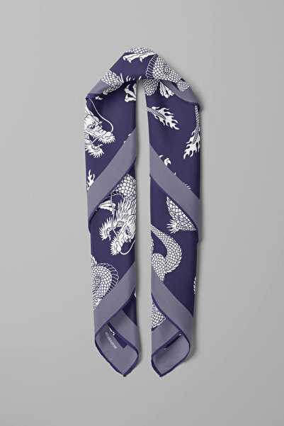 Modabutik A51 Kadın Mavi Dragon Desenli Bandana 50x50 Dg0126-22
