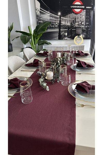 Decamor home Prune texturată de in - Purple Runner