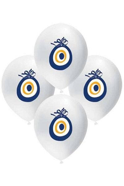 BeySüS Latex Evil Eye Bead Printed Balloon White 10 Pieces