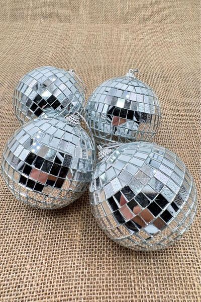 BeySüS Christmas Pine Tree Ornament Mirrored Disco Ball 8 cm Set of 4