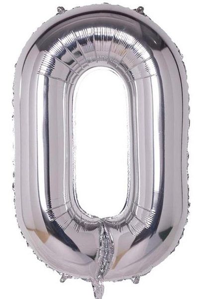 BeySüS 40 Inch Silver Colored Number Foil Balloon - 0 Number