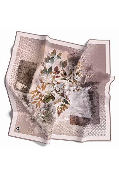 VİOLLA Twill Sonbahar Desenli Taş Renkli 90x90 Eşarp (İPEK IÇERMEZ) Kenar Dik...