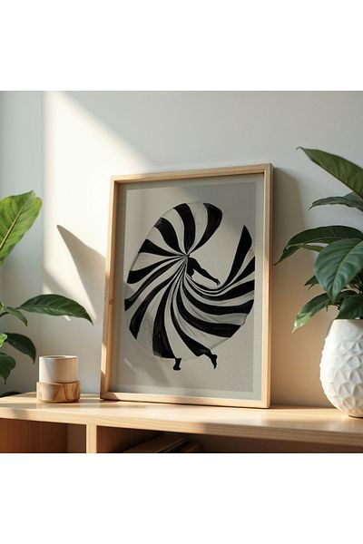 HİGUERA Pictură de perete cu cadru din lemn natural pentru femeie dansatoare în mișcare în spirală abstractă
