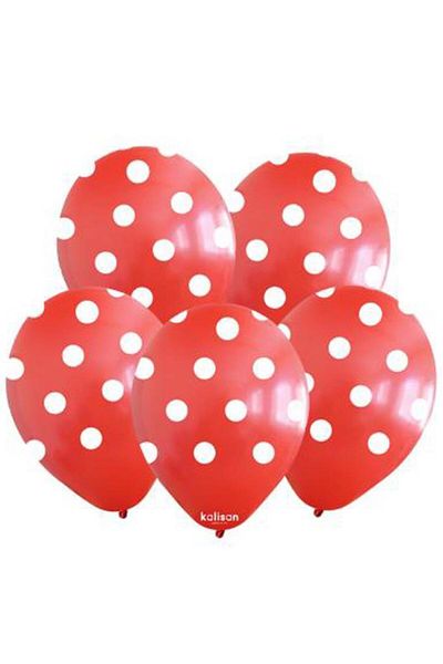 BeySüS Set of 10 Red and White Polka Dot Printed Balloons