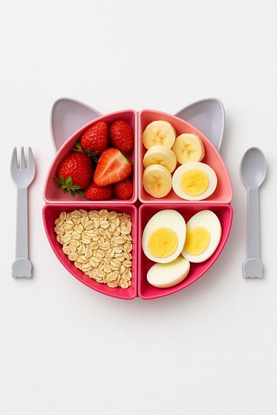 WAPPA Kitty 4 Compartment Food Nutrition Plate and Fork Spoon Set Purple (7 Pieces)