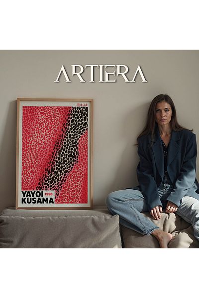 HİGUERA Yayoi Kusama celebrul pictor roșu cu puncte negre Vintage japonez artă pictură murală cu rame din lemn
