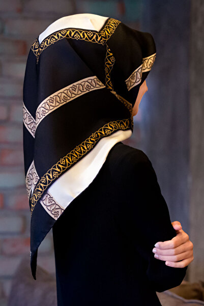 Vissona Γυναικείο Twill Μεταξωτό Κασκόλ Μαύρη Κρέμα