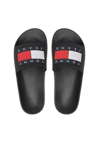 Tommy Hilfiger Women's Comfortable Black Slippers with Rubber Sole with Brand Logo En0en02115-bds