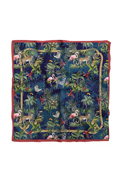 Modabutik Kadın Lacivert Yeşil Flamingo Desenli 50x50 Bandana Hyl Dg01131-22