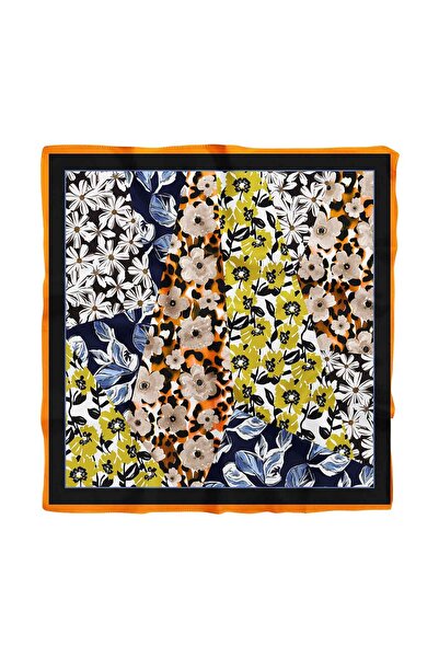 Modabutik H47 Kadın Sarı Mavi Çiçek Desenli 50x50 Bandana Hyl Dg01631-22