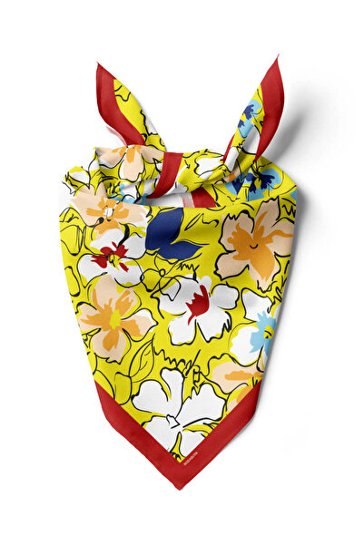 Modabutik B109 Kadın Yaprak Desenli Bandana 50x50 Sarı Mavi Dg0476-22