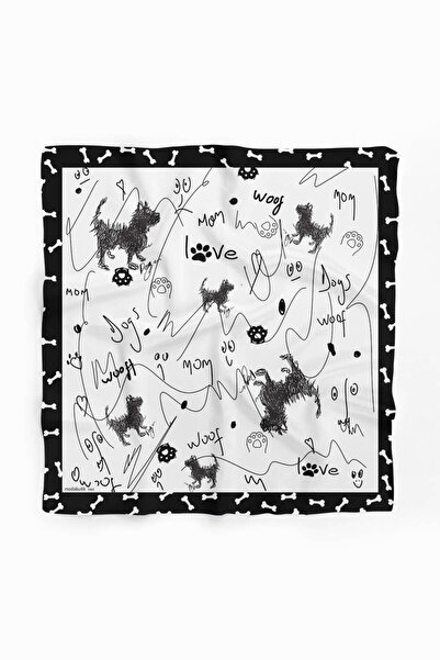 Modabutik B104 Kara Kalem Desenli 45x45 Siyah Beyaz Köpek Bandanası Dg5464