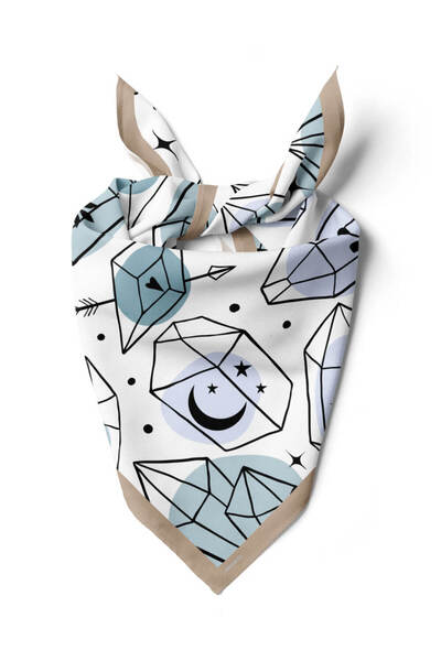 Modabutik Y11 Kadın Geometrik Desenli Bandana 50x50 Siyah Beyaz Mavi Dg0474-22