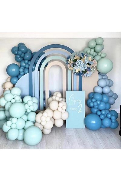 BeySüS Retro Deep Ocean Green Storm Blue Balloon Chain 100 Pieces Balloon Pump Chain Birthday