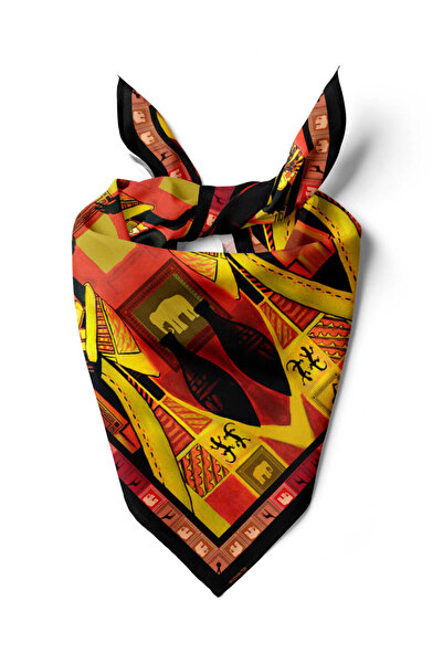 Modabutik D113 Kadın African Desenli Bandana 50x50 Kırmızı Dg0217-22