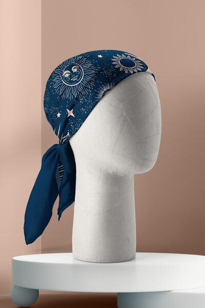 Modabutik Z87 Kadın Lacivert Beyaz Moon Desenli Bandana Dg1152
