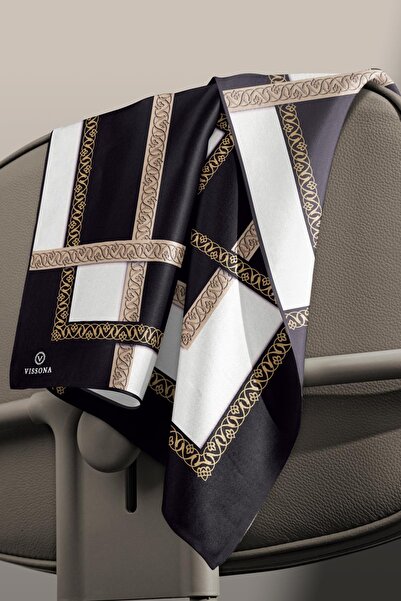 Vissona Γυναικείο Twill Μεταξωτό Κασκόλ Μαύρη Κρέμα