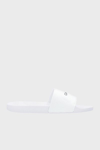 Calvin Klein Men's Brand Logo Rubber Sole Synthetic Material White Slippers Suitable for Beach and Daily Use Hm0
