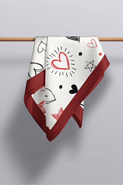 Modabutik F54 Kadın Kalp Desenli Bandana 50x50 Dg0459-22