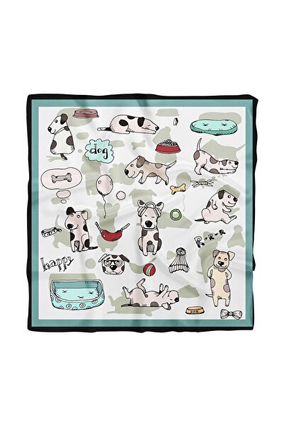Modabutik B5 Kadın Gri Puppy Love Desenli 50x50 Bandana Hyl Dg0682-22