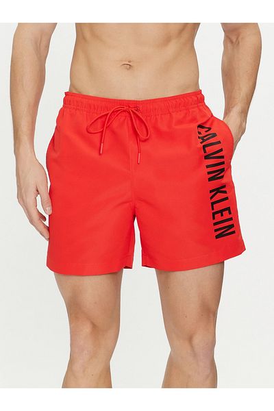 Calvin Klein Men's Brand Logo Quick-Drying Polyster Red-Black Swim Shorts Suitable for Beach and Sea Use
