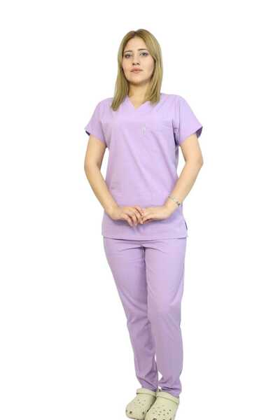 nutrix Lila Kadın Kalıp Likralı Yarasa Kol Hemşire Ve Doktor Forması Takımı S...